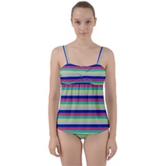 Stripey 6 Twist Front Tankini Set