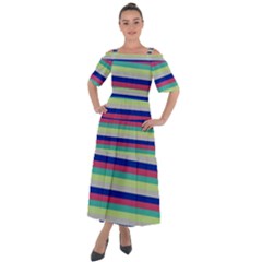 Stripey 6 Shoulder Straps Boho Maxi Dress 