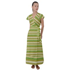 Stripey 11 Flutter Sleeve Maxi Dress by anthromahe