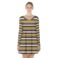 Stripey 12 Long Sleeve Velvet V-neck Dress