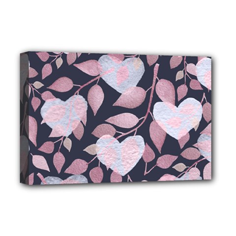 Navy Floral Hearts Deluxe Canvas 18  X 12  (stretched) by mccallacoulture