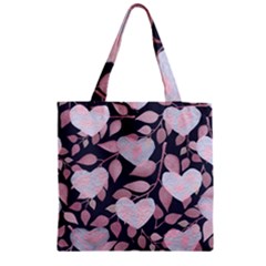 Navy Floral Hearts Zipper Grocery Tote Bag by mccallacoulture