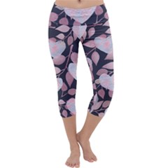 Navy Floral Hearts Capri Yoga Leggings by mccallacoulture