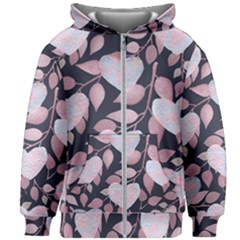 Navy Floral Hearts Kids  Zipper Hoodie Without Drawstring