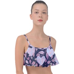 Navy Floral Hearts Frill Bikini Top