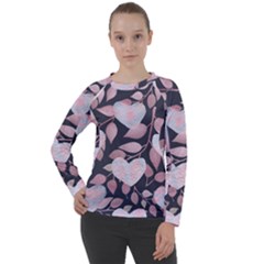 Navy Floral Hearts Women s Long Sleeve Raglan Tee