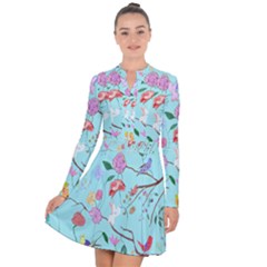 Birds And Flowers Long Sleeve Panel Dress by printondress