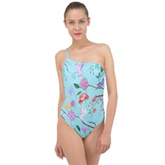 Birds And Flowers Classic One Shoulder Swimsuit by fabqa