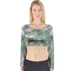 Green And White Textured Botanical Motif Manipulated Photo Long Sleeve Crop Top by dflcprintsclothing