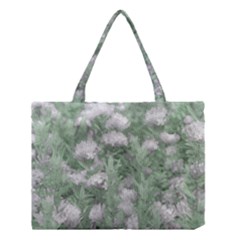 Green And White Textured Botanical Motif Manipulated Photo Medium Tote Bag by dflcprintsclothing