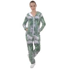 Green And White Textured Botanical Motif Manipulated Photo Women s Tracksuit by dflcprintsclothing