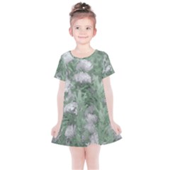 Green And White Textured Botanical Motif Manipulated Photo Kids  Simple Cotton Dress