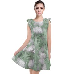 Green And White Textured Botanical Motif Manipulated Photo Tie Up Tunic Dress by dflcprintsclothing