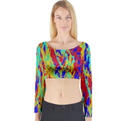 Multicolored Vibran Abstract Textre Print Long Sleeve Crop Top by dflcprintsclothing