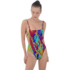 Multicolored Vibran Abstract Textre Print Tie Strap One Piece Swimsuit by dflcprintsclothing