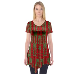 Bloom In Yule Season Colors Short Sleeve Tunic  by pepitasart