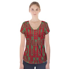 Bloom In Yule Season Colors Short Sleeve Front Detail Top by pepitasart