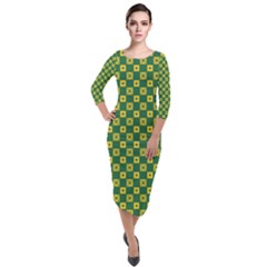 Df Green Domino Quarter Sleeve Midi Velour Bodycon Dress by deformigo