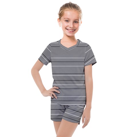 Black Grey White Stripes Kids  Mesh Tee And Shorts Set by anthromahe