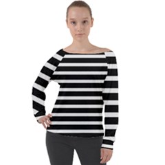 Black & White Stripes Off Shoulder Long Sleeve Velour Top by anthromahe