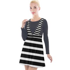Black & White Stripes Plunge Pinafore Velour Dress