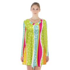Abstract Lines Long Sleeve Velvet V-neck Dress by designsbymallika