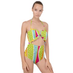 Abstract Lines Scallop Top Cut Out Swimsuit