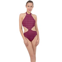 Df Ricky Purplish Halter Side Cut Swimsuit by deformigo