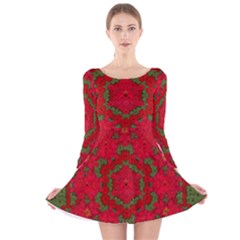 Bloom In Yule  Mandala Season Colors Long Sleeve Velvet Skater Dress by pepitasart