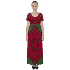 Bloom In Yule  Mandala Season Colors High Waist Short Sleeve Maxi Dress by pepitasart