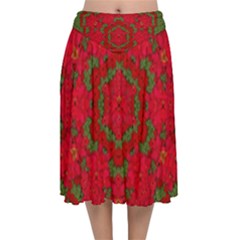 Bloom In Yule  Mandala Season Colors Velvet Flared Midi Skirt by pepitasart