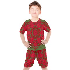 Bloom In Yule  Mandala Season Colors Kids  Tee And Shorts Set by pepitasart