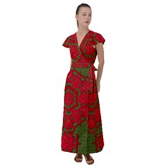 Bloom In Yule  Mandala Season Colors Flutter Sleeve Maxi Dress by pepitasart