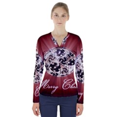 Merry Christmas Ornamental V-neck Long Sleeve Top by christmastore