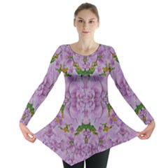 Fauna Flowers In Gold And Fern Ornate Long Sleeve Tunic  by pepitasart