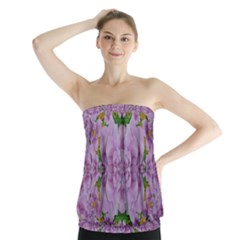 Fauna Flowers In Gold And Fern Ornate Strapless Top