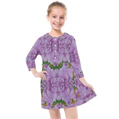 Fauna Flowers In Gold And Fern Ornate Kids  Quarter Sleeve Shirt Dress