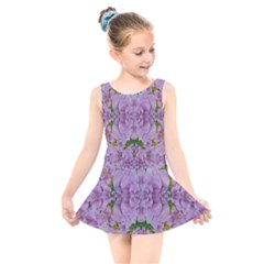 Fauna Flowers In Gold And Fern Ornate Kids  Skater Dress Swimsuit