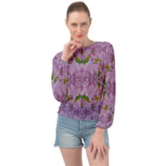 Fauna Flowers In Gold And Fern Ornate Banded Bottom Chiffon Top