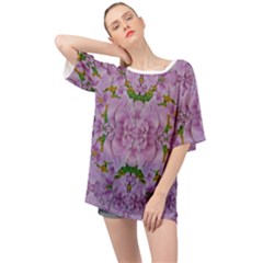 Fauna Flowers In Gold And Fern Ornate Oversized Chiffon Top