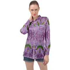 Fauna Flowers In Gold And Fern Ornate Long Sleeve Satin Shirt