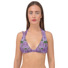 Fauna Flowers In Gold And Fern Ornate Double Strap Halter Bikini Top