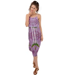 Fauna Flowers In Gold And Fern Ornate Waist Tie Cover Up Chiffon Dress