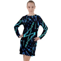 Modern Abstract Geo Print Long Sleeve Hoodie Dress by dflcprintsclothing