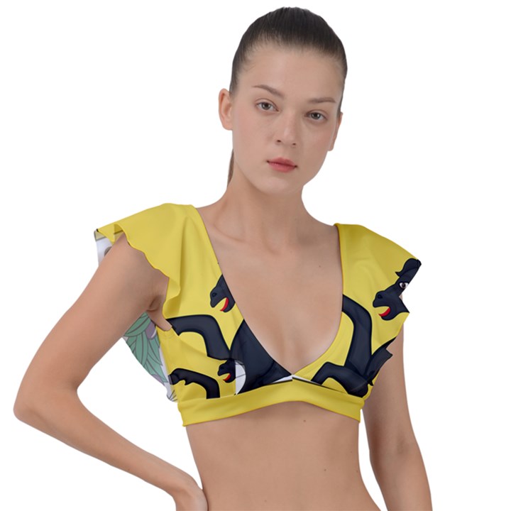 Coat of Arms of United States Army 112th Cavalry Regiment Plunge Frill Sleeve Bikini Top