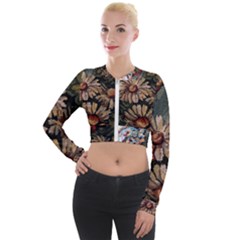 Old Embroidery 1 1 Long Sleeve Cropped Velvet Jacket by bestdesignintheworld