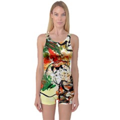 Lilies In A Vase 1 4 One Piece Boyleg Swimsuit