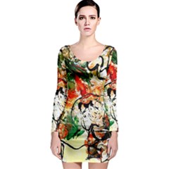 Lilies In A Vase 1 4 Long Sleeve Bodycon Dress