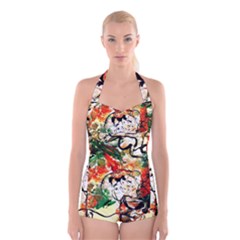 Lilies In A Vase 1 4 Boyleg Halter Swimsuit 