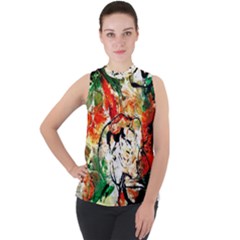 Lilies In A Vase 1 4 Mock Neck Chiffon Sleeveless Top